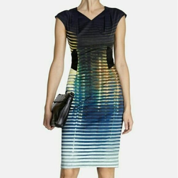 Karen Millen Modern Stripe Dress In Blue size 6 - Picture 1 of 16